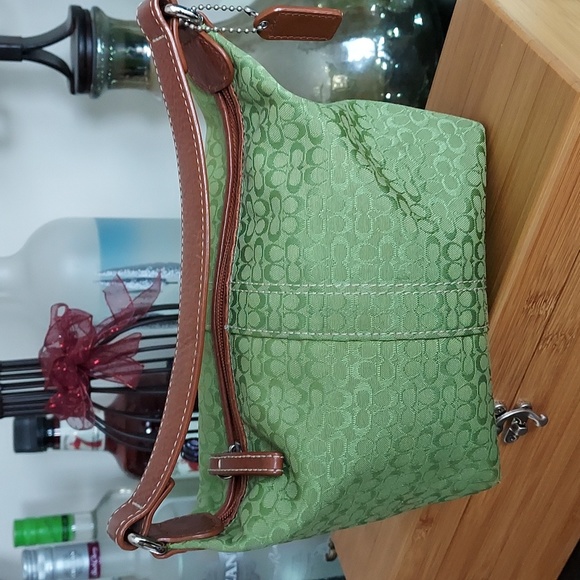 RARE Coach Signature Mini C GREEN Canvas Bag, EUG - Picture 1 of 14